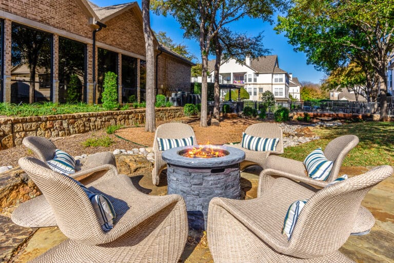 Outdoor Fireplace Apartment Gathering Area